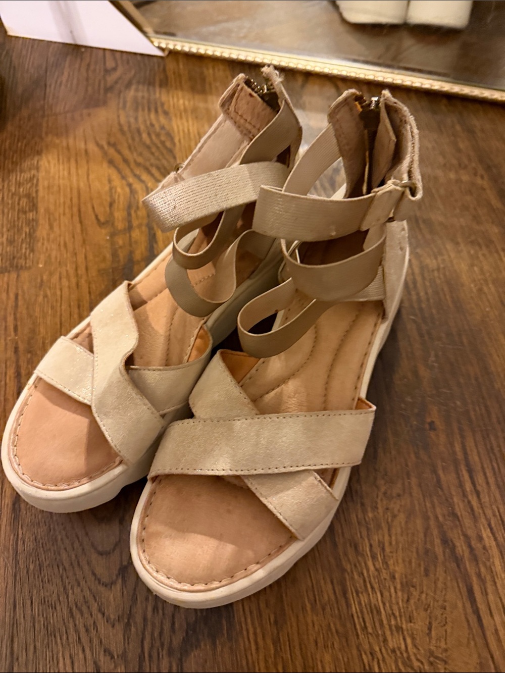 Born Beige Strappy Wedge Sandals